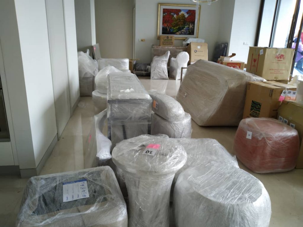 A fully wrapped parcels in living hall
