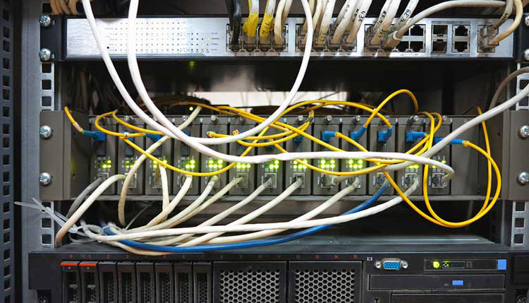 A server with cable wires