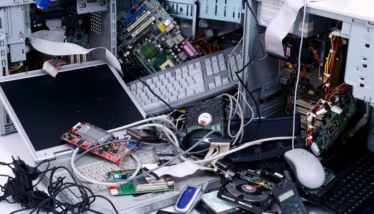 A messy IT internal and external hardware
